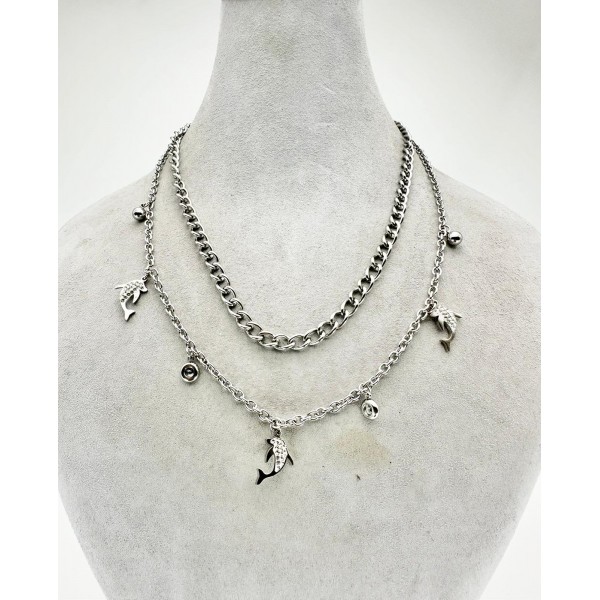 Gümüş İkili Yunus Detaylı Kolye Gümüş İkili Yunus Detaylı Kolye